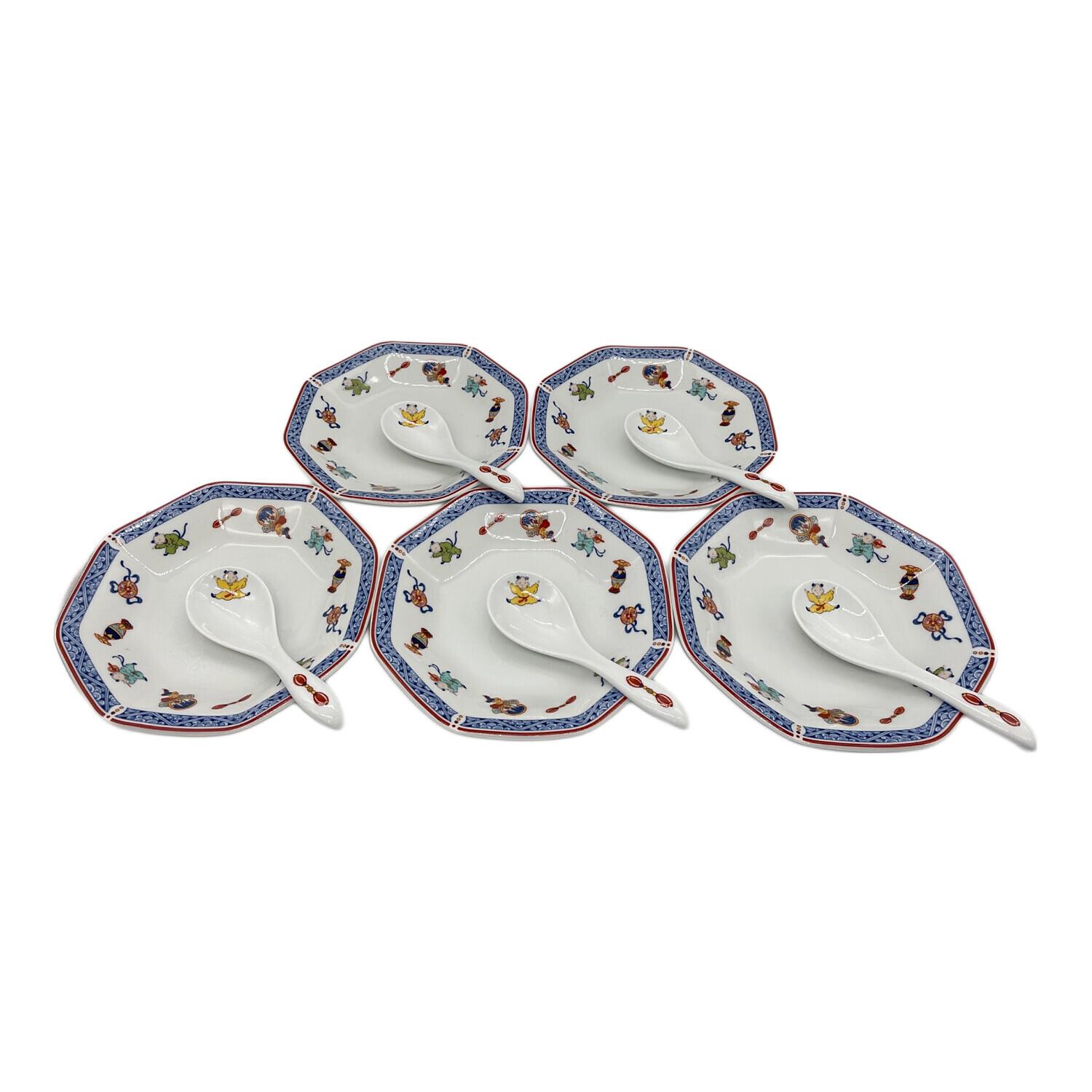 NARUMI (ナルミ) 八角皿＆レンゲ チャーハン皿 唐子 5Pセット