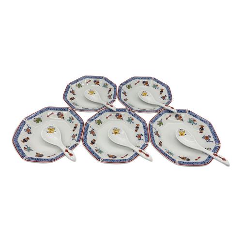 NARUMI (ナルミ) 八角皿＆レンゲ チャーハン皿 唐子 5Pセット