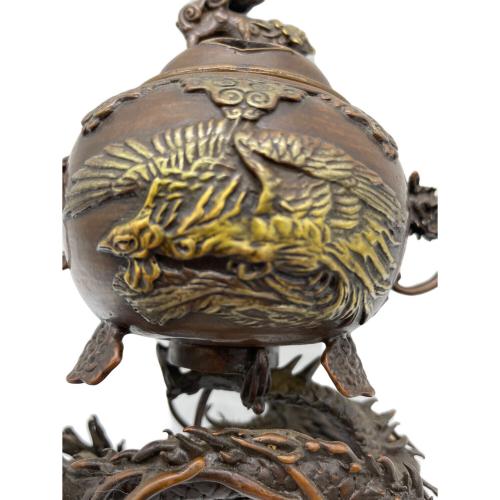 蝋型鋳銅香炉 須賀月芳作 刻印有