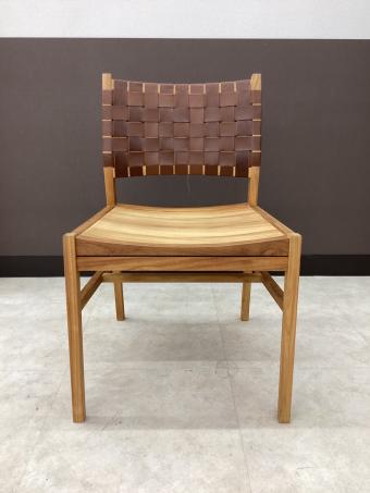 &CRAFT (アンドクラフト) アームレスチェアー ナチュラル×ブラウン 1人掛け TUSAKER2(タスカー2） 背もたれレザー編みタイプ DC タスカー肘無レザー