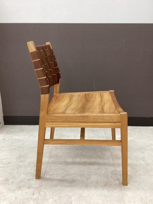 &CRAFT (アンドクラフト) アームレスチェアー ナチュラル×ブラウン 1人掛け TUSAKER2(タスカー2） 背もたれレザー編みタイプ DC タスカー肘無レザー