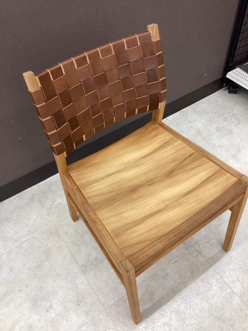 &CRAFT (アンドクラフト) アームレスチェアー ナチュラル×ブラウン 1人掛け TUSAKER2(タスカー2） 背もたれレザー編みタイプ DC タスカー肘無レザー