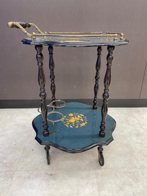 象嵌　アンティーク調キッチンカート ブルー