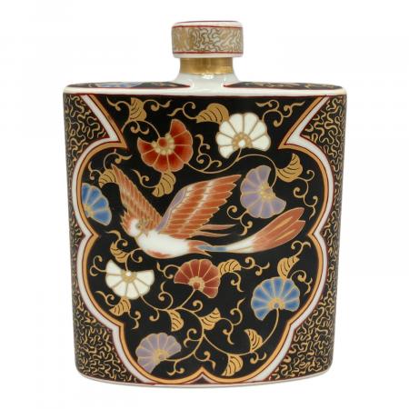 其泉窯 黒外濃金海松鳳凰文 ローズボール 有田焼 美品 有田焼 (アリタヤキ) スキットル 黒外濃金海松鳳凰文 其泉作