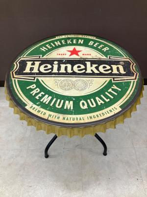 Heineken/ハイネケン ラウンドテーブル 汚れ加工 王冠(クラウン)モチーフ グリーン×ゴールド