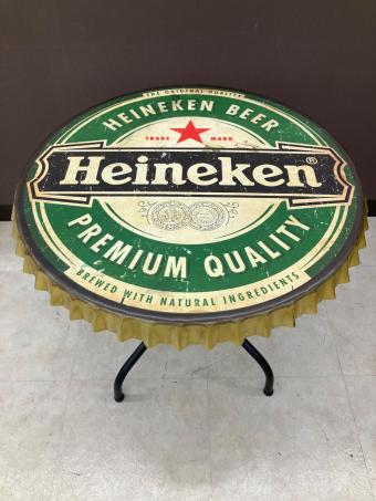 Heineken/ハイネケン ラウンドテーブル 汚れ加工 王冠(クラウン)モチーフ グリーン×ゴールド