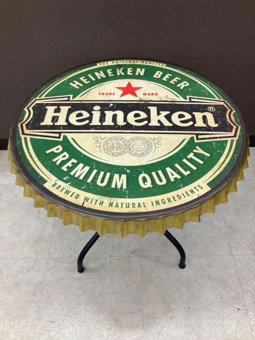Heineken/ハイネケン ラウンドテーブル 汚れ加工 王冠(クラウン)モチーフ グリーン×ゴールド