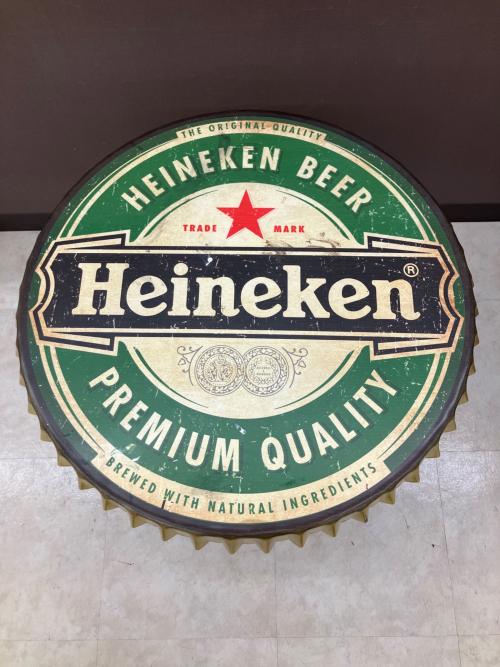 Heineken/ハイネケン ラウンドテーブル 汚れ加工 王冠(クラウン)モチーフ グリーン×ゴールド