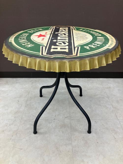 Heineken/ハイネケン ラウンドテーブル 汚れ加工 王冠(クラウン)モチーフ グリーン×ゴールド