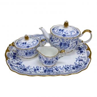 NARUMI (ナルミ) シュガーポット・ティーポット・クリーマー・トレー ミラノ ブルー 4Pセット