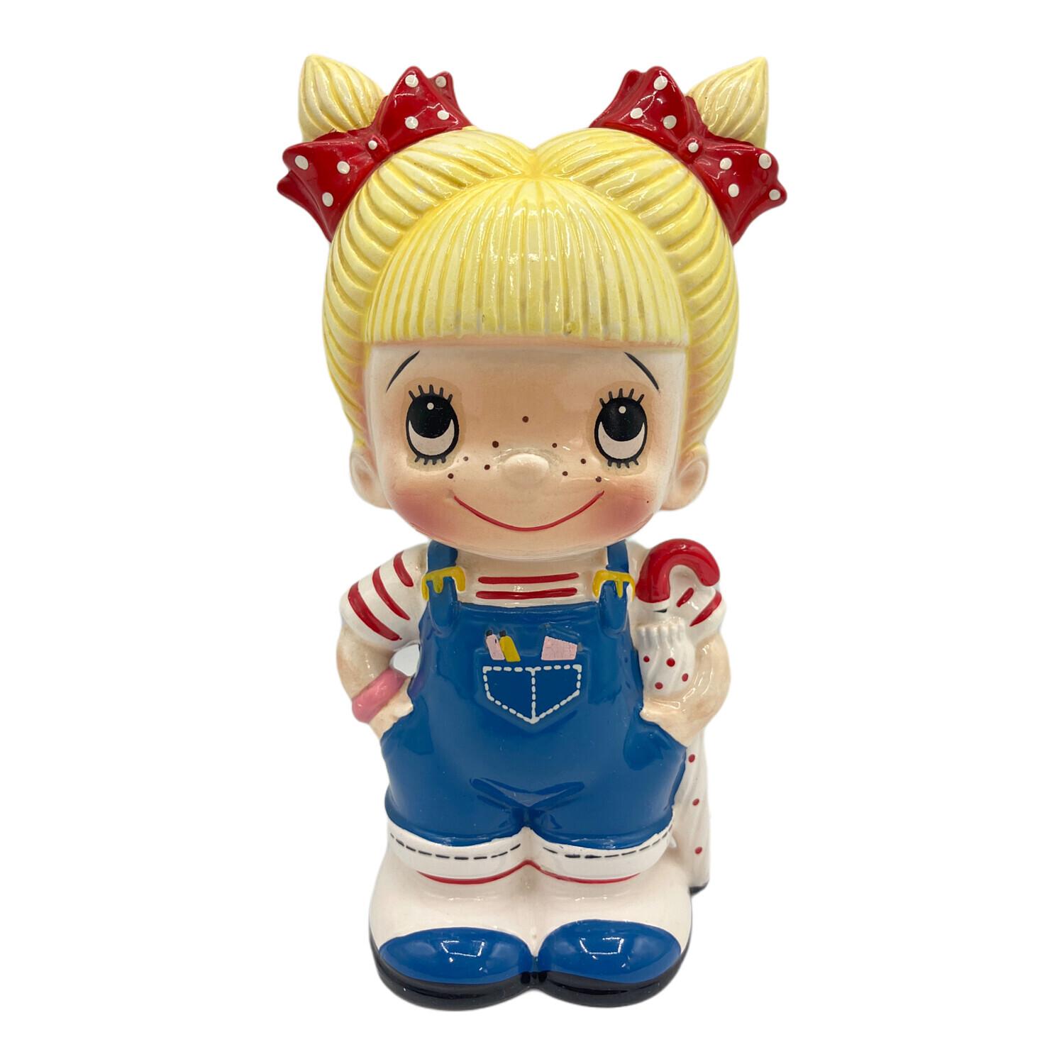 レア！内藤ルネ 貯金箱 陶器 女の子 昭和レトロ 貯金箱 内藤ルネ