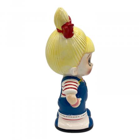 内藤ルネ 女の子 赤リボン 貯金箱 陶器製 フィギュリン 昭和レトロ