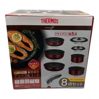 THERMOS (サーモス) IH対応フライパンなべセット KSD-8A-DR 取っ手のとれるフライパン8点セット ディープレッド レッド