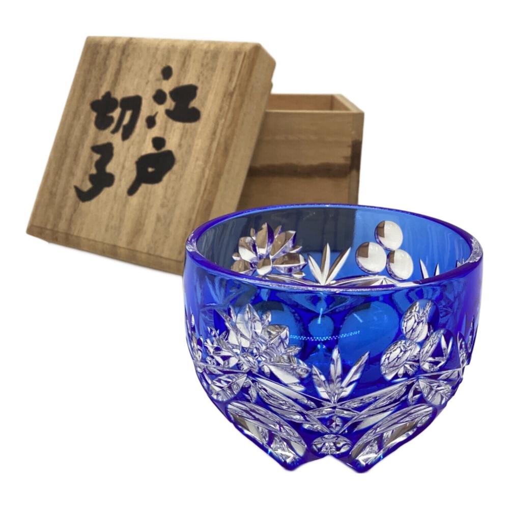 江戸切子 (エドキリコ) ぐい呑み 江戸切子/三つ玉/篠崎清一/青