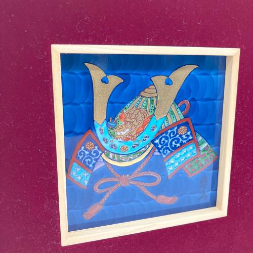 源右衛門窯 (ゲンエモンガマ) 陶板画 染錦兜絵