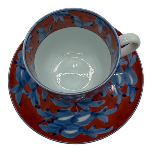 源右衛門窯 (ゲンエモンガマ) コーヒーカップ&ソーサー 赤濃牡丹絵 朝杯