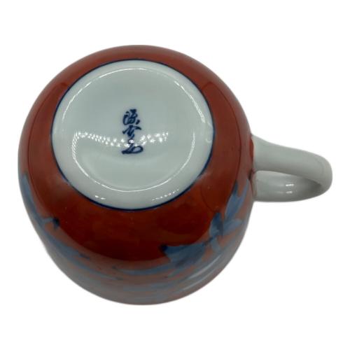 源右衛門窯 (ゲンエモンガマ) コーヒーカップ&ソーサー 赤濃牡丹絵 朝杯