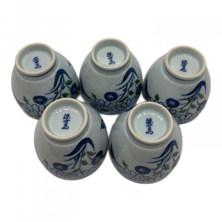源右衛門窯 (ゲンエモンガマ) 湯呑み揃え 有田焼 染錦菊牡丹絵 5P