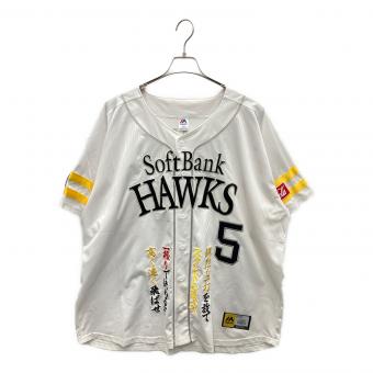 福岡ソフトバンクホークス (フクオカソフトバンクホークス) 応援グッズ SIZE 2XL ホワイト×ブラック Majestic社製 刺繍入 ユニフォーム 山川 #5