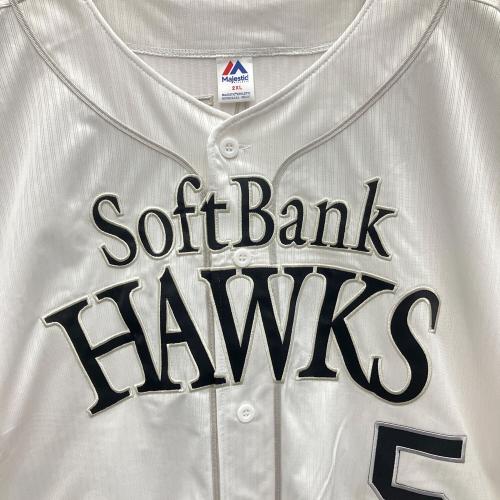 福岡ソフトバンクホークス (フクオカソフトバンクホークス) 応援グッズ SIZE 2XL ホワイト×ブラック Majestic社製 刺繍入 ユニフォーム 山川 #5