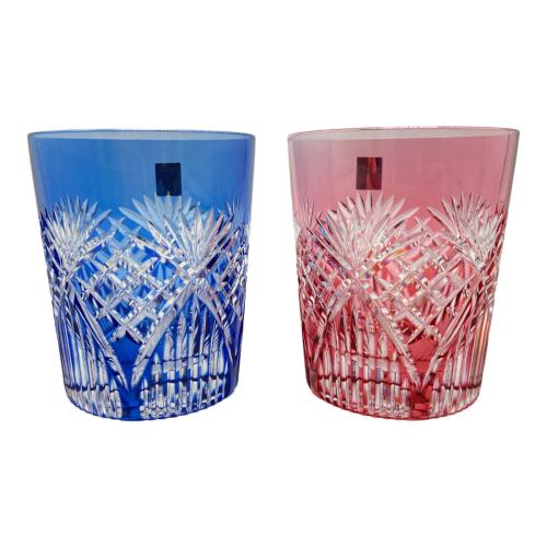カガミクリスタル 江戸切子 ペアマイグラス 2Pセット ブルー&ピンク