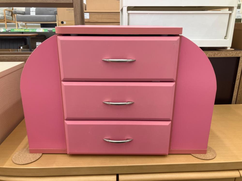 ニレ材のドレッサー＆椅子セット①【ドレッサー本体】 nissen (ニッセン) 1面ドレッサー ピンク ロータイプ 木製