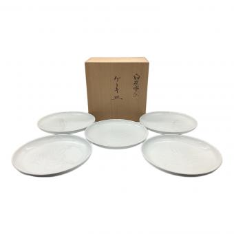 白磁笹彫文 ケーキ皿 5Pセット