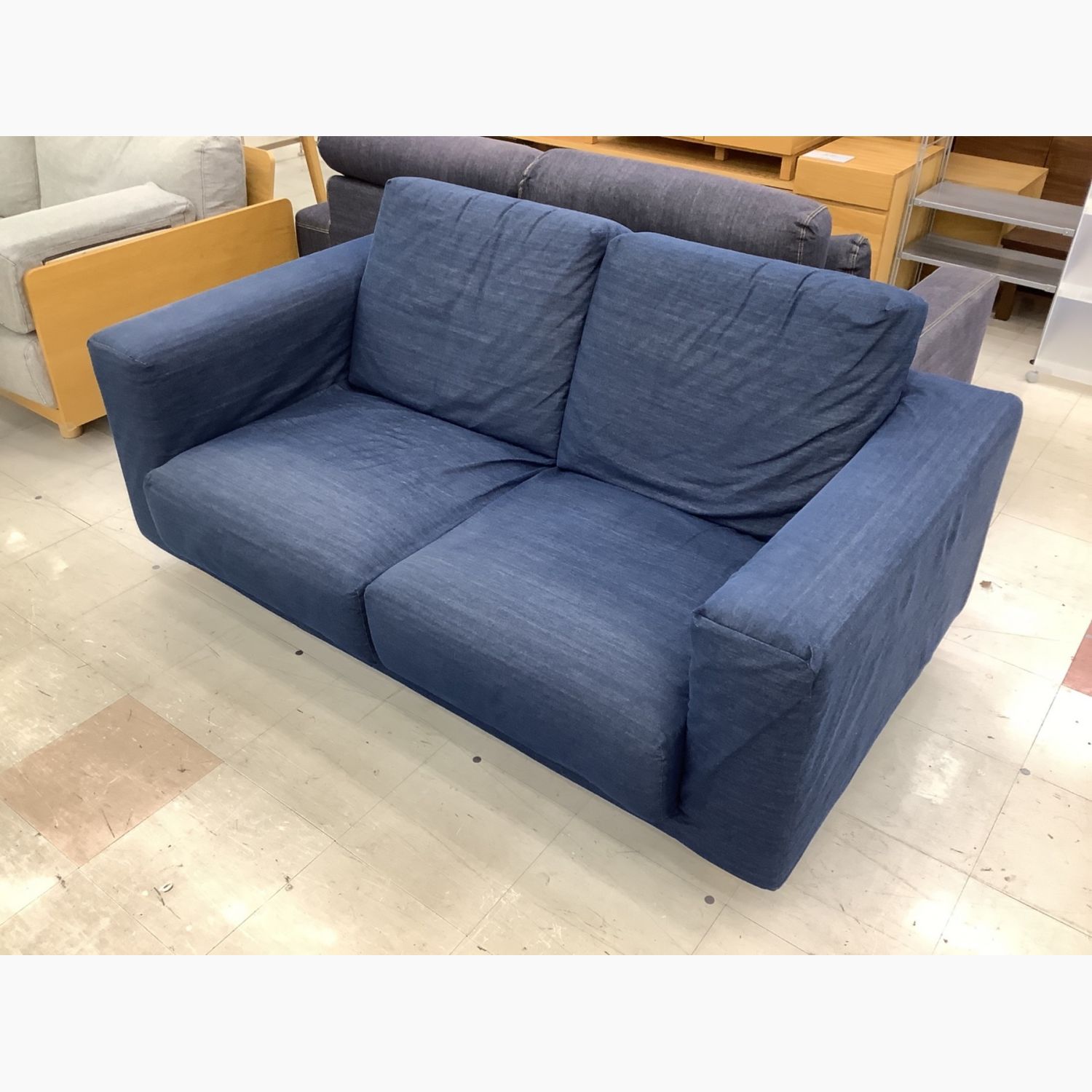 お買い得品】2人掛けソファー 無印良品 布 ネイビー