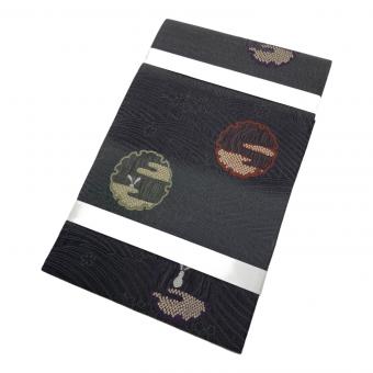 鈴乃屋　六通柄袋帯　雪輪　うさぎ　黒色　仕立て上がり　和装