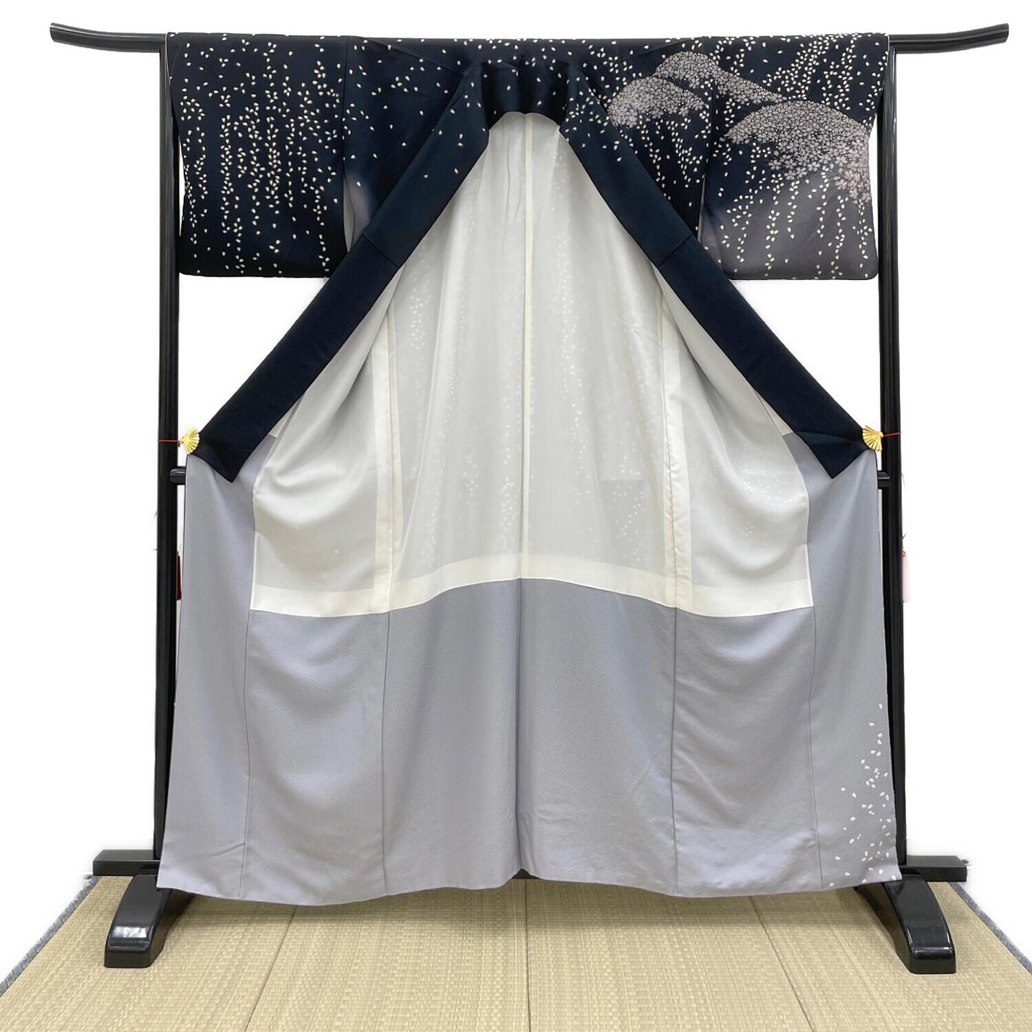 滝泰 訪問着 袷 Lサイズ 落款有 桜 絞り 黒色 和装｜トレファクONLINE