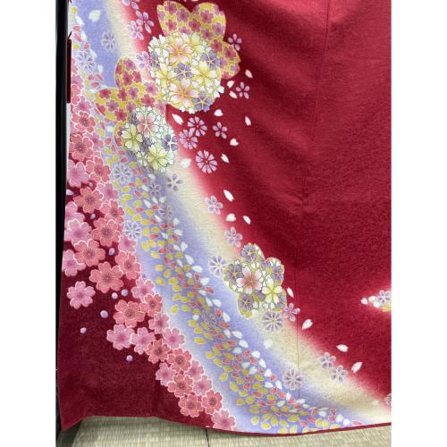 振袖　袋帯　帯締め　帯揚げ　セット　袷　Ｍサイズ　赤色　金糸　仕立て上がり　和装