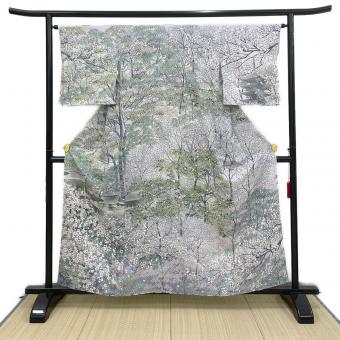 その他ブランド (ソノタブランド) 訪問着　袷　Mサイズ　清水寺　桜　藤色　灰色　和装 パープル