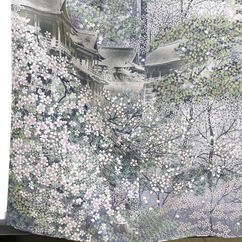 その他ブランド (ソノタブランド) 訪問着　袷　Mサイズ　清水寺　桜　藤色　灰色　和装 パープル