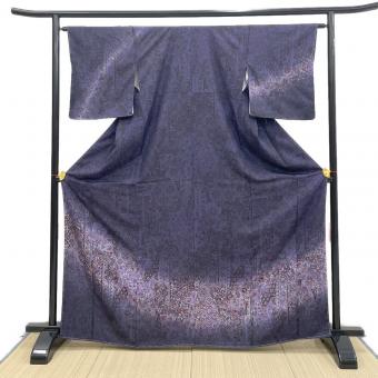 訪問着　袷　Lサイズ　王宮更紗　更紗模様　反端付　紺色　濃紫色　和装