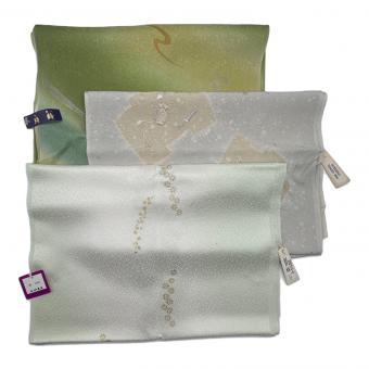 帯揚げ3枚セット　正絹　宝尽くし　緑色　ライトグレー　和装