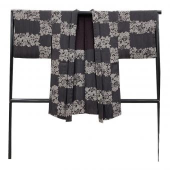 羽織　袷　Ｌサイズ　花柄　ツツジ　グレー　和装