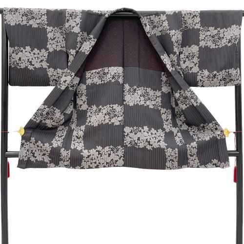 羽織　袷　Ｌサイズ　花柄　ツツジ　グレー　和装