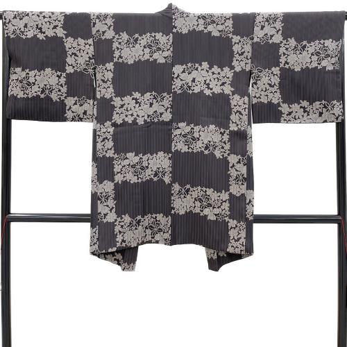 羽織　袷　Ｌサイズ　花柄　ツツジ　グレー　和装