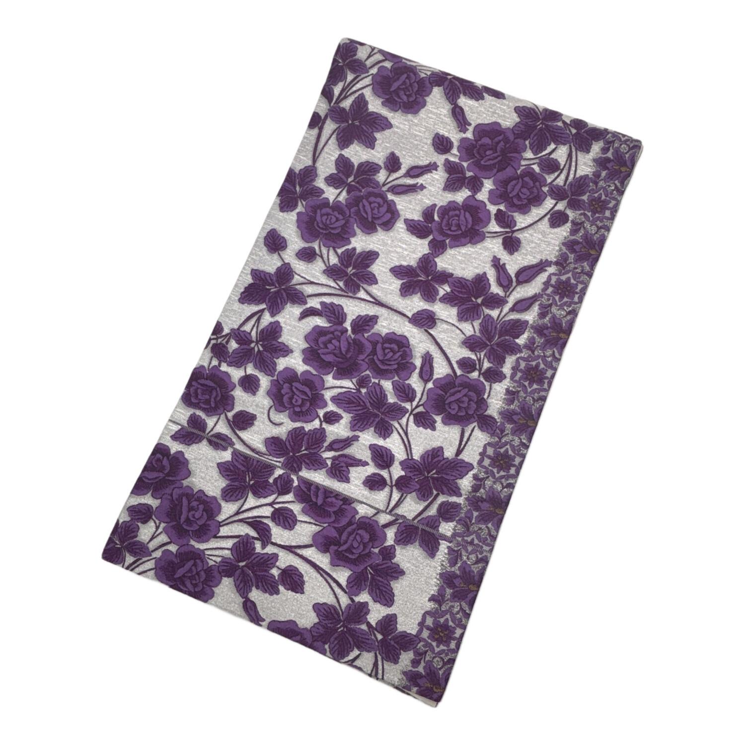 やまと 六通柄袋帯 西陣織 麗花美映文 薔薇 紫色 仕立て上がり 和装