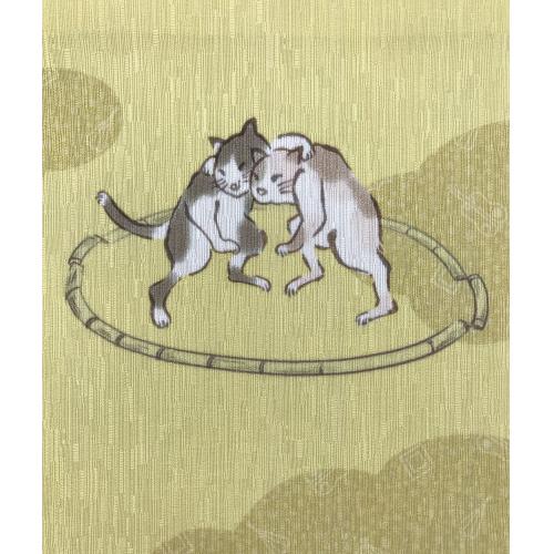 半幅帯 鳥獣戯画　リバーシブル　黄色　仕立て上がり　和装