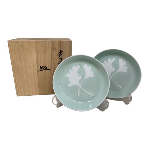 井上萬二 (イノウエ マンジ) 皿 人間国宝 青白磁公様樹文 2Pセット