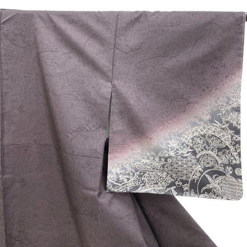 訪問着　袷　Mサイズ　本場染大島紬　草木染　紫色　和装