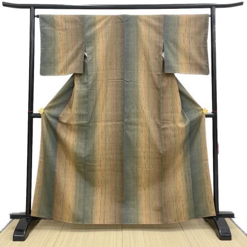 七代目吉澤与市　紬　袷　Mサイズ　伝統工芸士　証紙付　緑色　和装