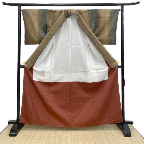 七代目吉澤与市　紬　袷　Mサイズ　伝統工芸士　証紙付　緑色　和装