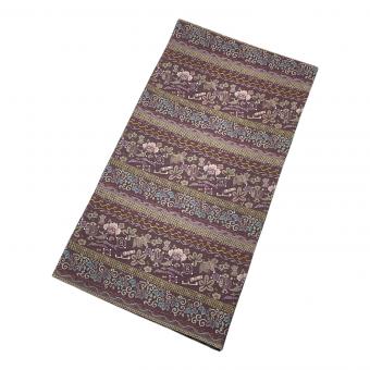 全通柄袋帯　宝尽くし　唐草柄　紫色　仕立て上がり　和装