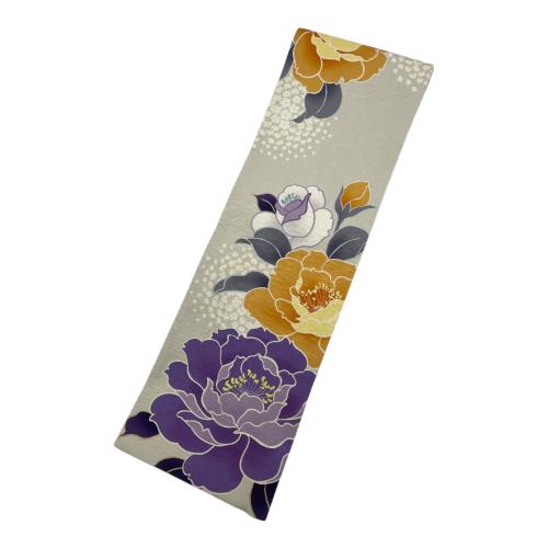 WAKKA 半幅帯 正絹 タグ付 リバーシブル 花柄 牡丹 ライトグレー 仕立て上がり 和装