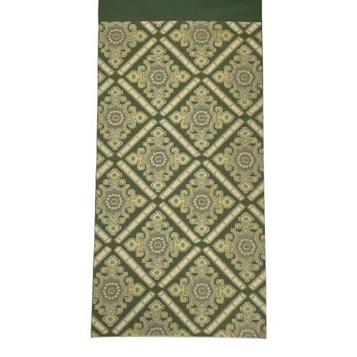 北村武資　六通柄袋帯　落款有　緑色　仕立て上がり　和装