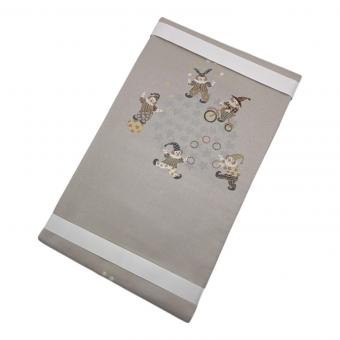 やまと　全通柄袋帯　ピエロ　猫　ライトグレー　仕立て上がり　和装