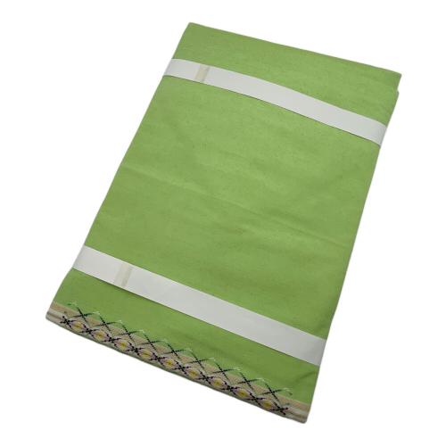 手織工房おおしろ　九寸名古屋帯　松屋扱い　本場琉球　南風原　花織　証紙付　正絹　黄緑色　仕立て上がり　和装