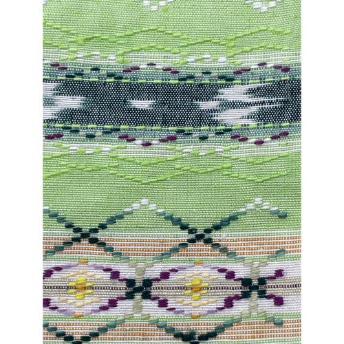 手織工房おおしろ　九寸名古屋帯　松屋扱い　本場琉球　南風原　花織　証紙付　正絹　黄緑色　仕立て上がり　和装